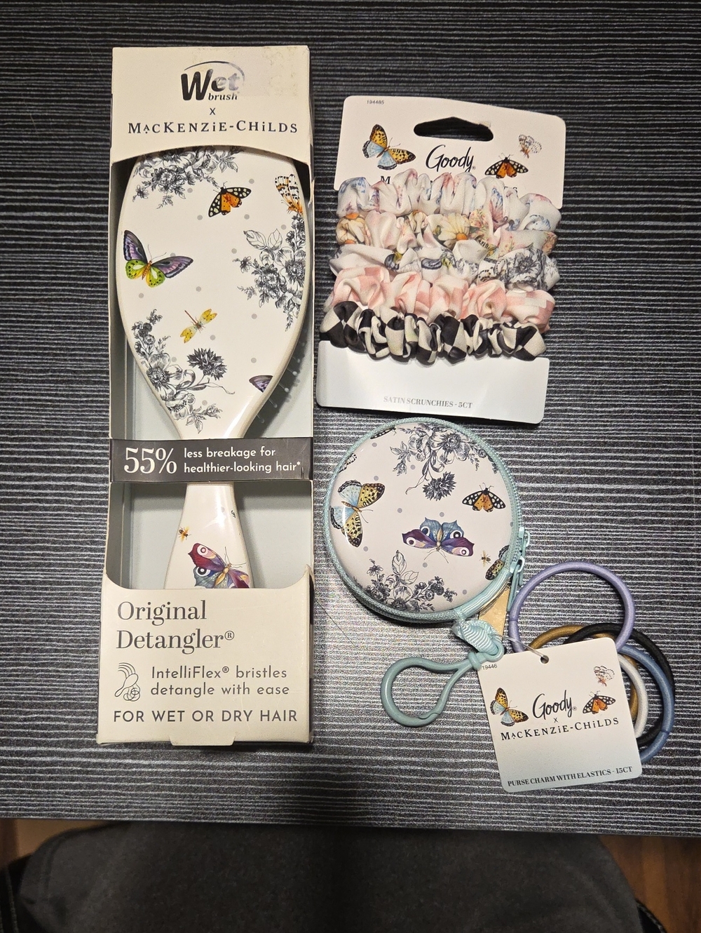 NWT MacKenzie-Childs x Wet Brush x Goody Butterfly Toile Hair Care Bundle 3pc